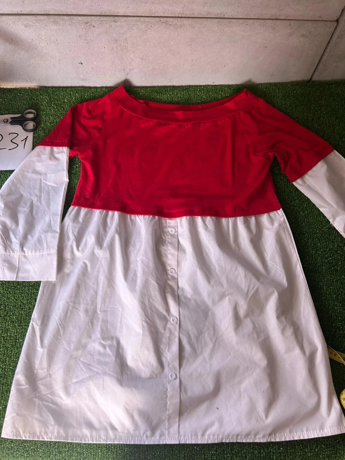 Robe casual courte blanc et rouge T. M